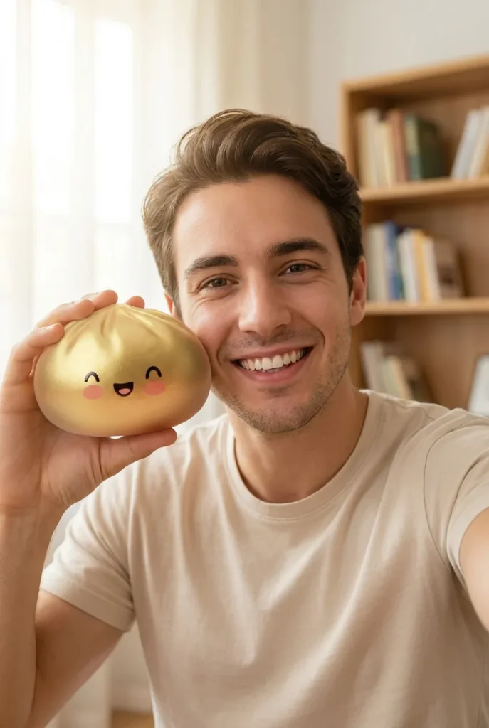 Dumpling Squishy Doré Lucky Goud in het dagelijks leven