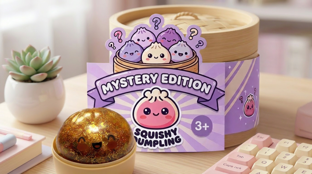 Squishy Bun Mystery Dumpling Verrassingsbox in zijn kawaii omgeving