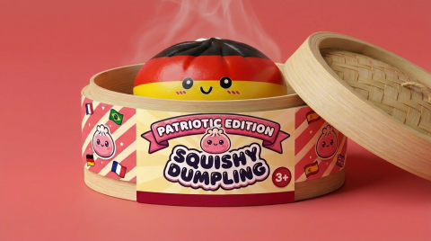Flag Squishy Toy Duitsland – Dumpling Zwart-Rood-Goud in het bamboe stoommandje