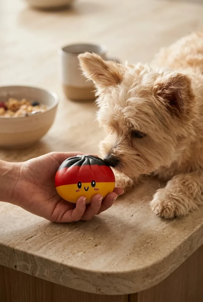 Flag Squishy Toy Duitsland – Dumpling Zwart-Rood-Goud met een knuffel
