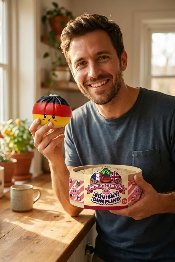 Flag Squishy Toy Duitsland – Dumpling Zwart-Rood-Goud met zijn doos