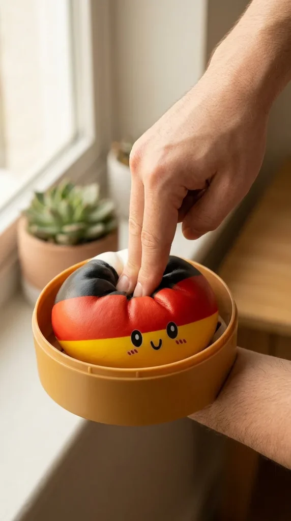Flag Squishy Toy Duitsland – Dumpling Zwart-Rood-Goud tijdens het knijpen