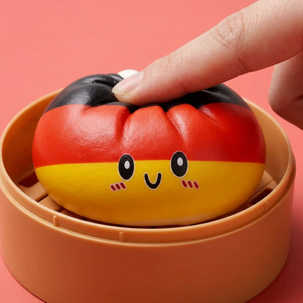Flag Squishy Toy Duitsland – Dumpling Zwart-Rood-Goud tijdens het knijpen, zacht materiaal