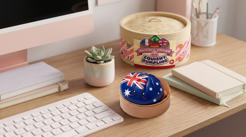 Flag Squishy Dumpling Australië in zijn kawaii omgeving