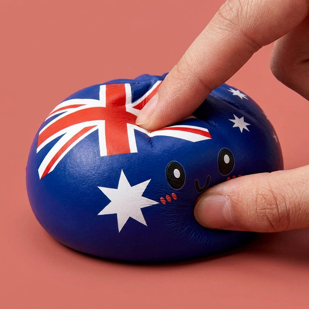 Flag Squishy Dumpling Australië — slow-rise effect, het schuim vert langzaam terug