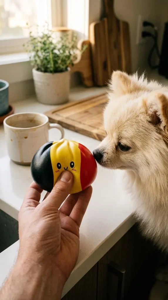 Squishy Dumpling Flag België in Rood-Zwart-Geel met een knuffel