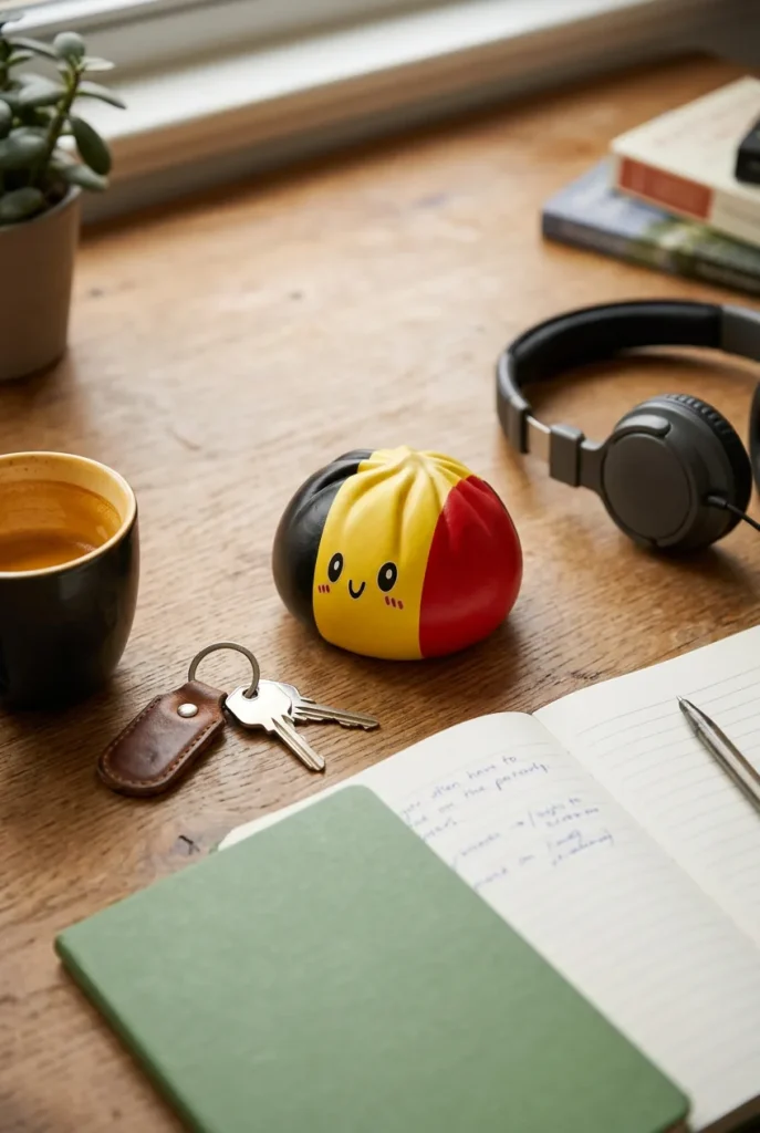 Squishy Dumpling Flag België in Rood-Zwart-Geel op het bureau