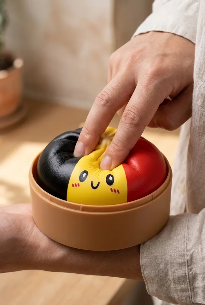 Squishy Dumpling Flag België in Rood-Zwart-Geel tijdens het knijpen