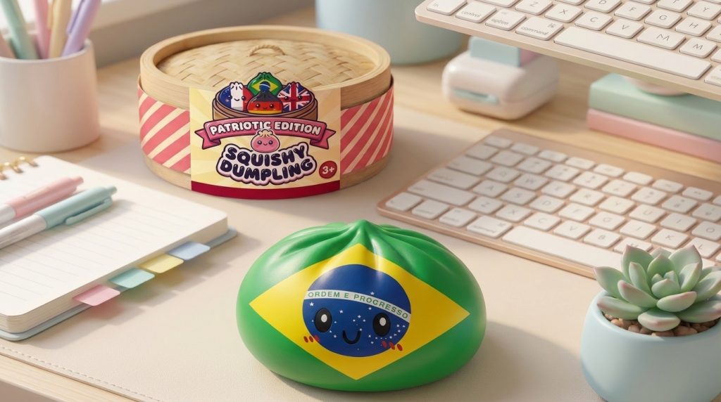 Dumpling Squishy Flag Brazilië in zijn kawaii omgeving