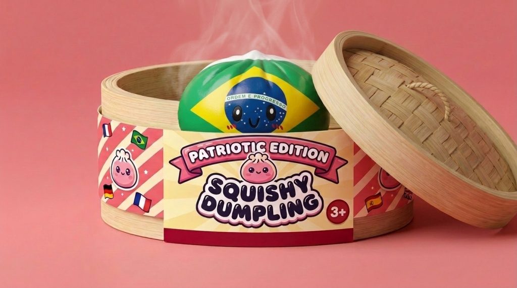 Dumpling Squishy Flag Brazilië in het bamboe stoommandje