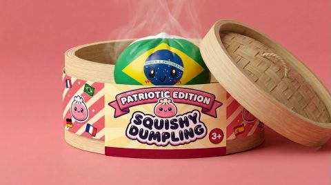 Dumpling Squishy Flag Brazilië in het bamboe stoommandje