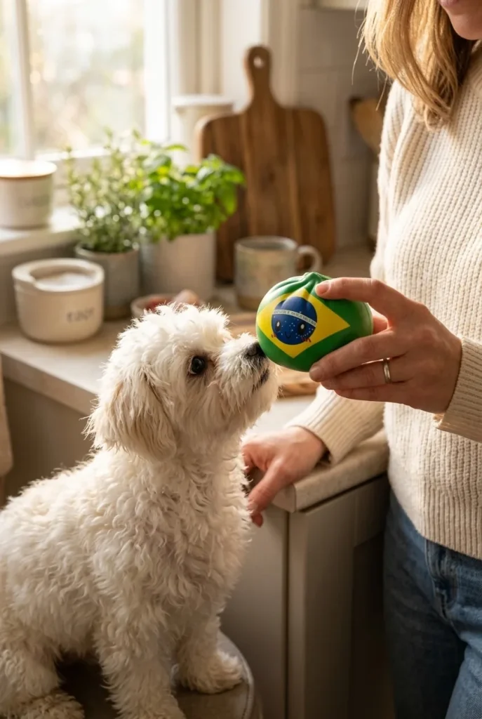 Dumpling Squishy Flag Brazilië met een knuffel