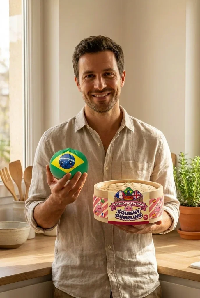 Dumpling Squishy Flag Brazilië met zijn doos