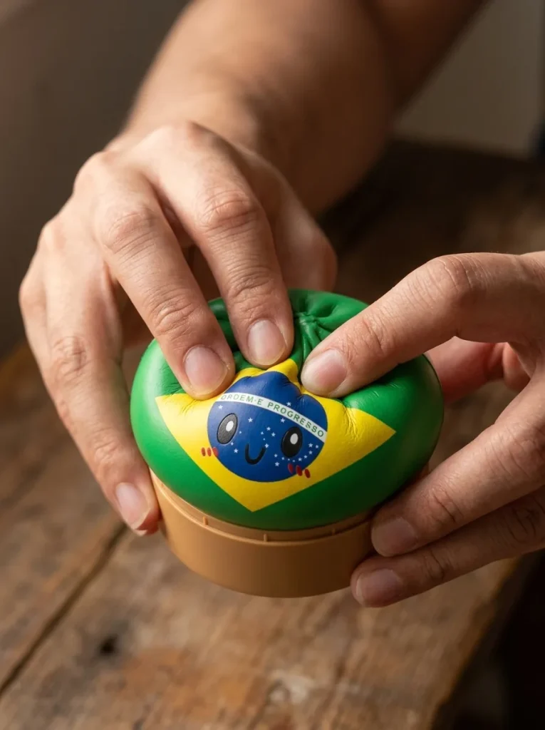 Dumpling Squishy Flag Brazilië tijdens het knijpen