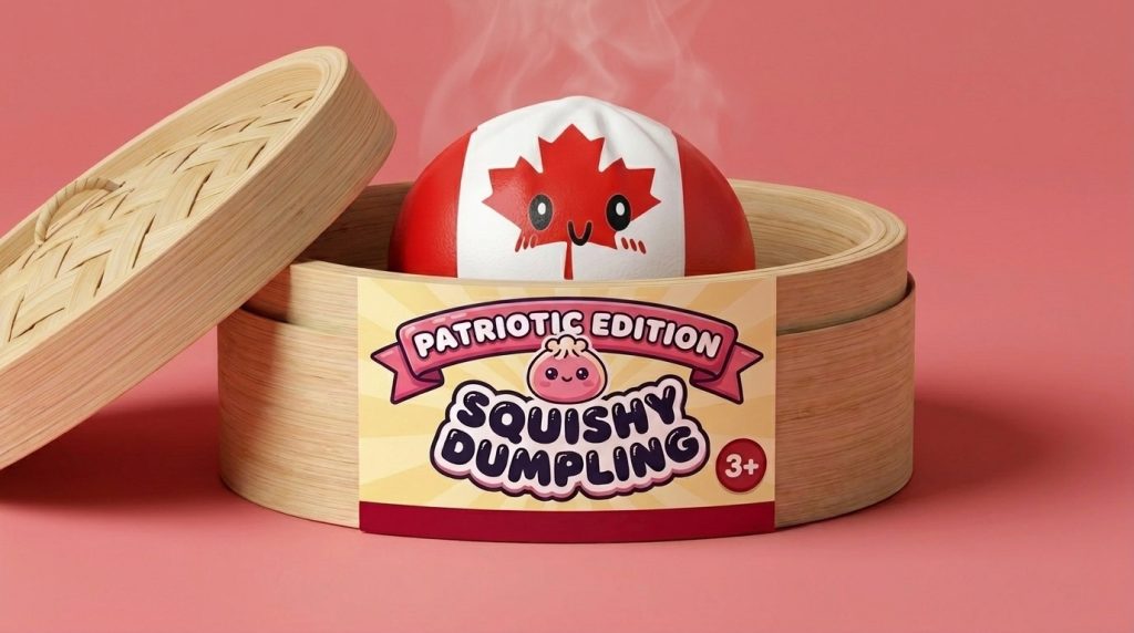 Flag Squishy Dumpling Canada met Bamboe Stoommandje in het bamboe stoommandje