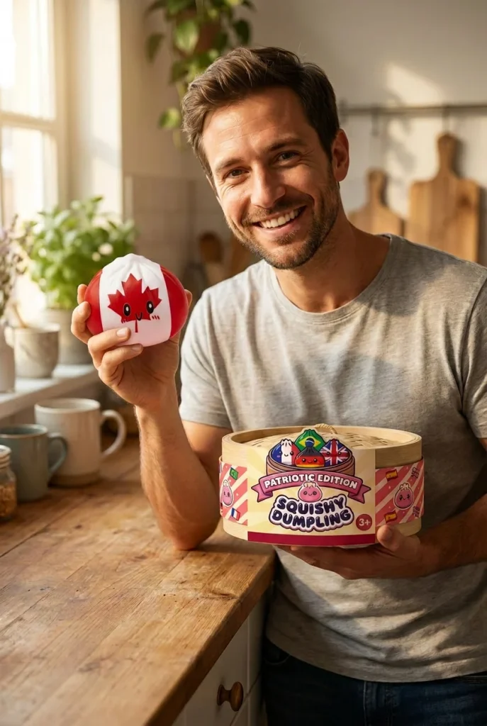 Flag Squishy Dumpling Canada met Bamboe Stoommandje met zijn doos