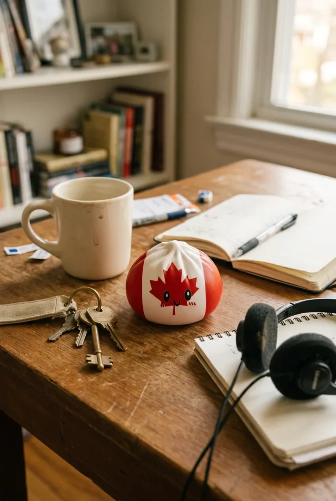Flag Squishy Dumpling Canada met Bamboe Stoommandje op het bureau