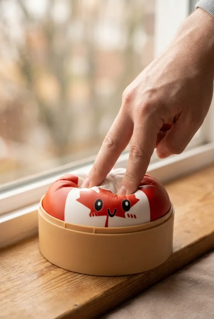 Flag Squishy Dumpling Canada met Bamboe Stoommandje tijdens het knijpen