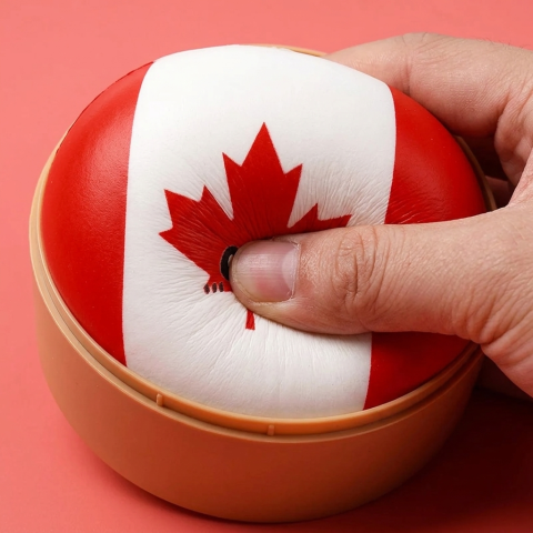Flag Squishy Dumpling Canada met Bamboe Stoommandje — slow-rise effect, het schuim vert langzaam terug