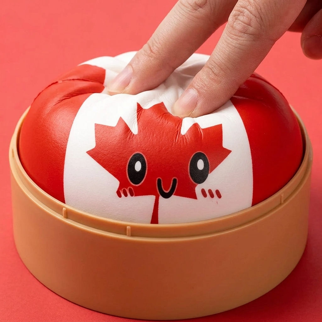 Flag Squishy Dumpling Canada met Bamboe Stoommandje tijdens het knijpen, zacht materiaal