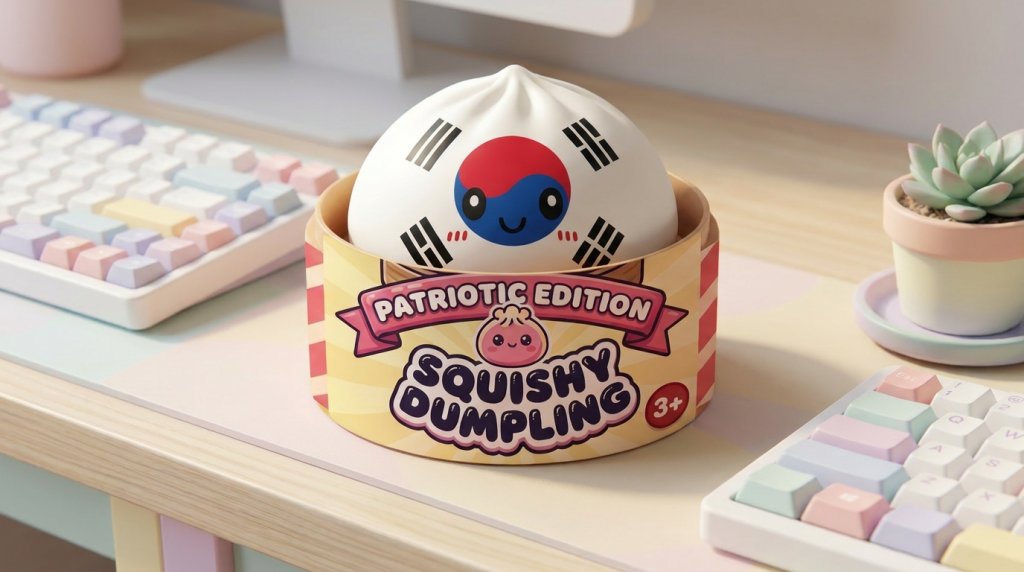 Flag Dumpling Squishy Zuid-Korea in zijn kawaii omgeving