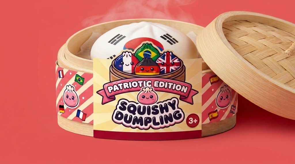 Flag Dumpling Squishy Zuid-Korea in het bamboe stoommandje