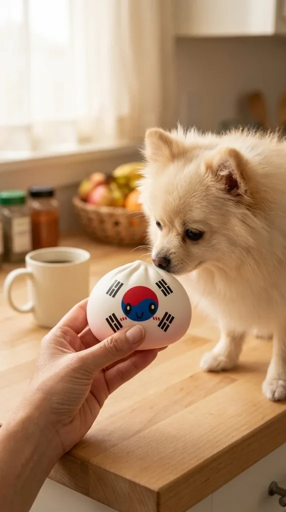 Flag Dumpling Squishy Zuid-Korea met een knuffel