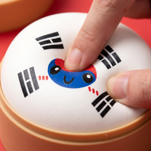 Flag Dumpling Squishy Zuid-Korea — slow-rise effect, het schuim vert langzaam terug