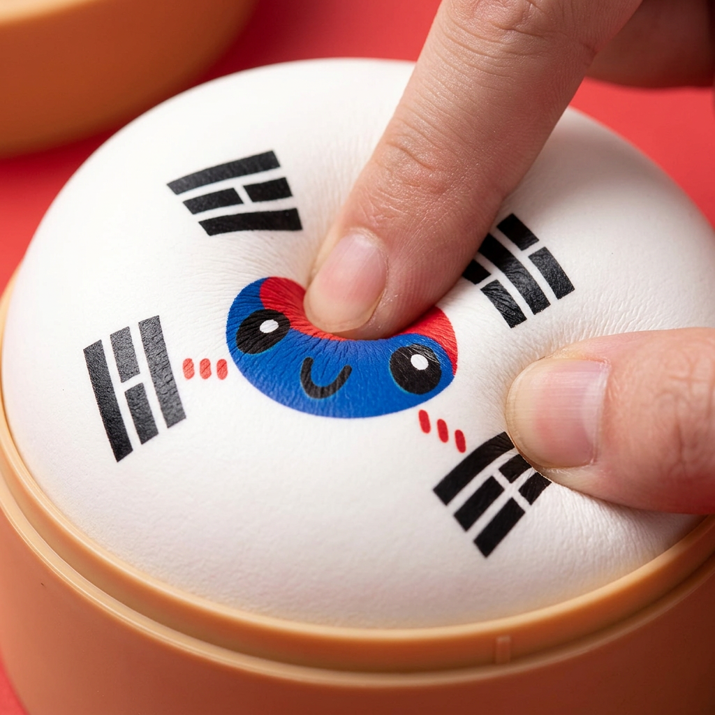 Flag Dumpling Squishy Zuid-Korea — slow-rise effect, het schuim vert langzaam terug