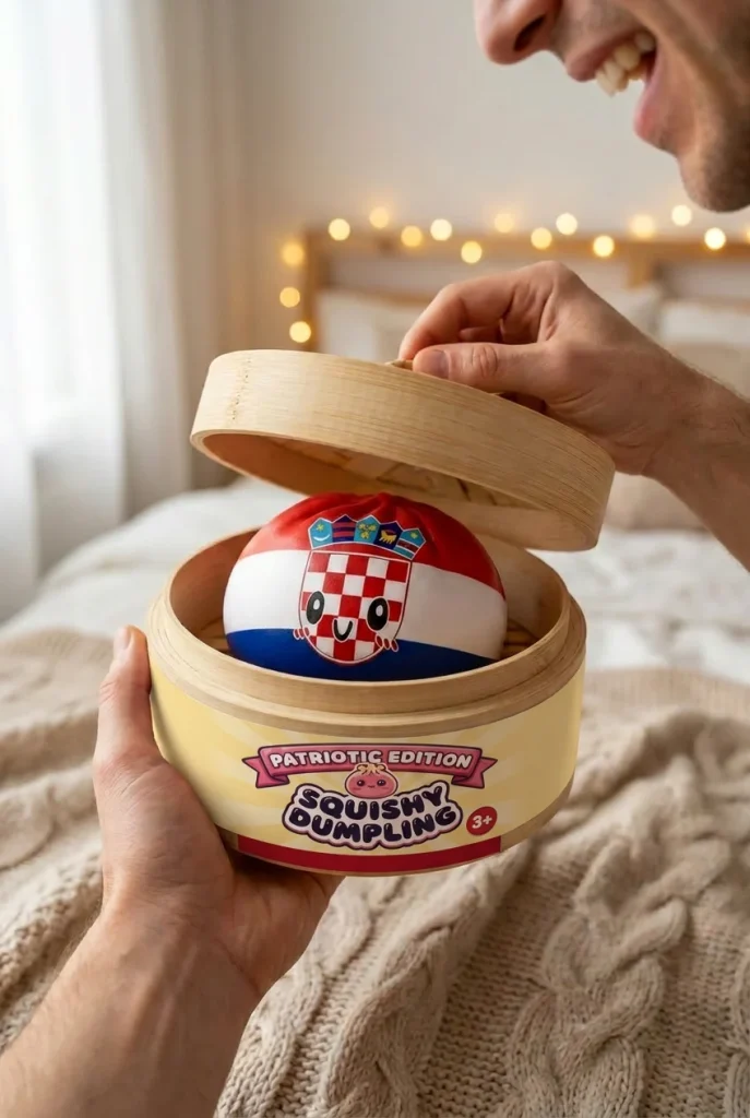 Flag Squishy Dumpling Kroatië tijdens het uitpakken