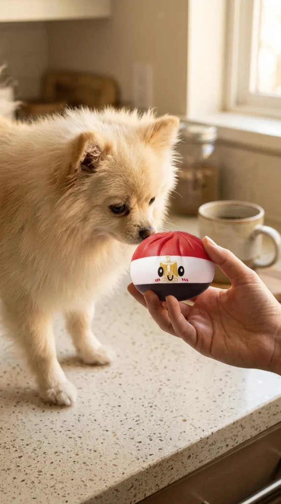Flag Dumpling Squishy Egypte – Rood, Wit, Zwart met een knuffel