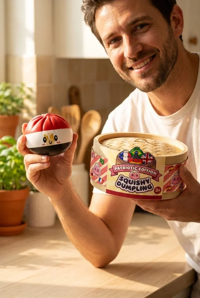 Flag Dumpling Squishy Egypte – Rood, Wit, Zwart met zijn doos