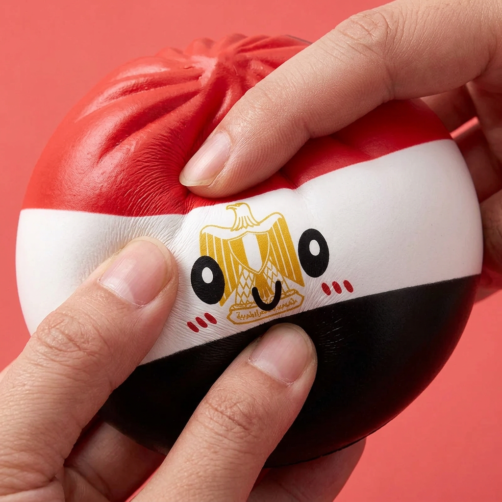 Flag Dumpling Squishy Egypte – Rood, Wit, Zwart — slow-rise effect, het schuim vert langzaam terug