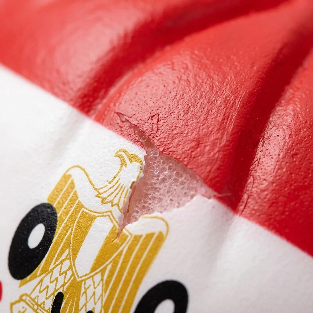 Flag Dumpling Squishy Egypte – Rood, Wit, Zwart — macro-close-up van de textuur