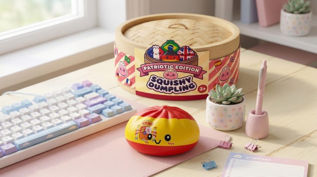 Squishy Flag Dumpling Spanje in zijn kawaii omgeving