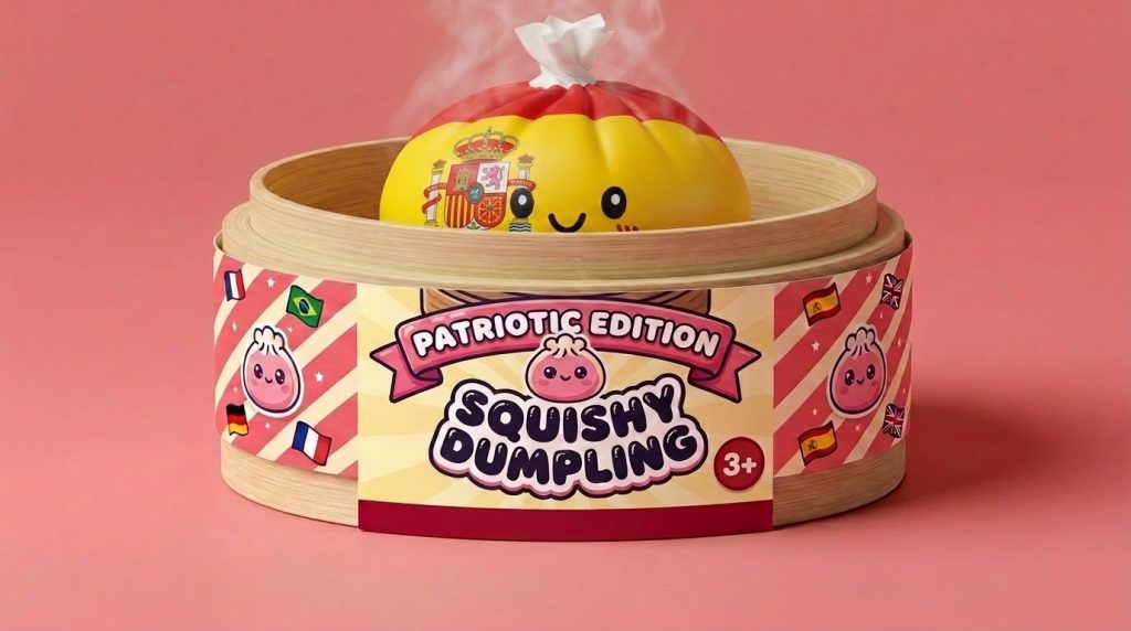 Squishy Flag Dumpling Spanje in het bamboe stoommandje