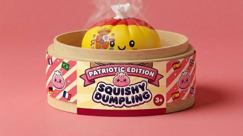 Squishy Flag Dumpling Spanje in het bamboe stoommandje