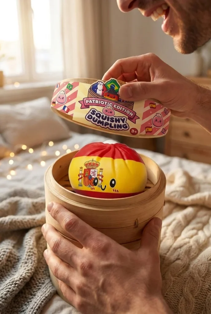 Squishy Flag Dumpling Spanje tijdens het uitpakken