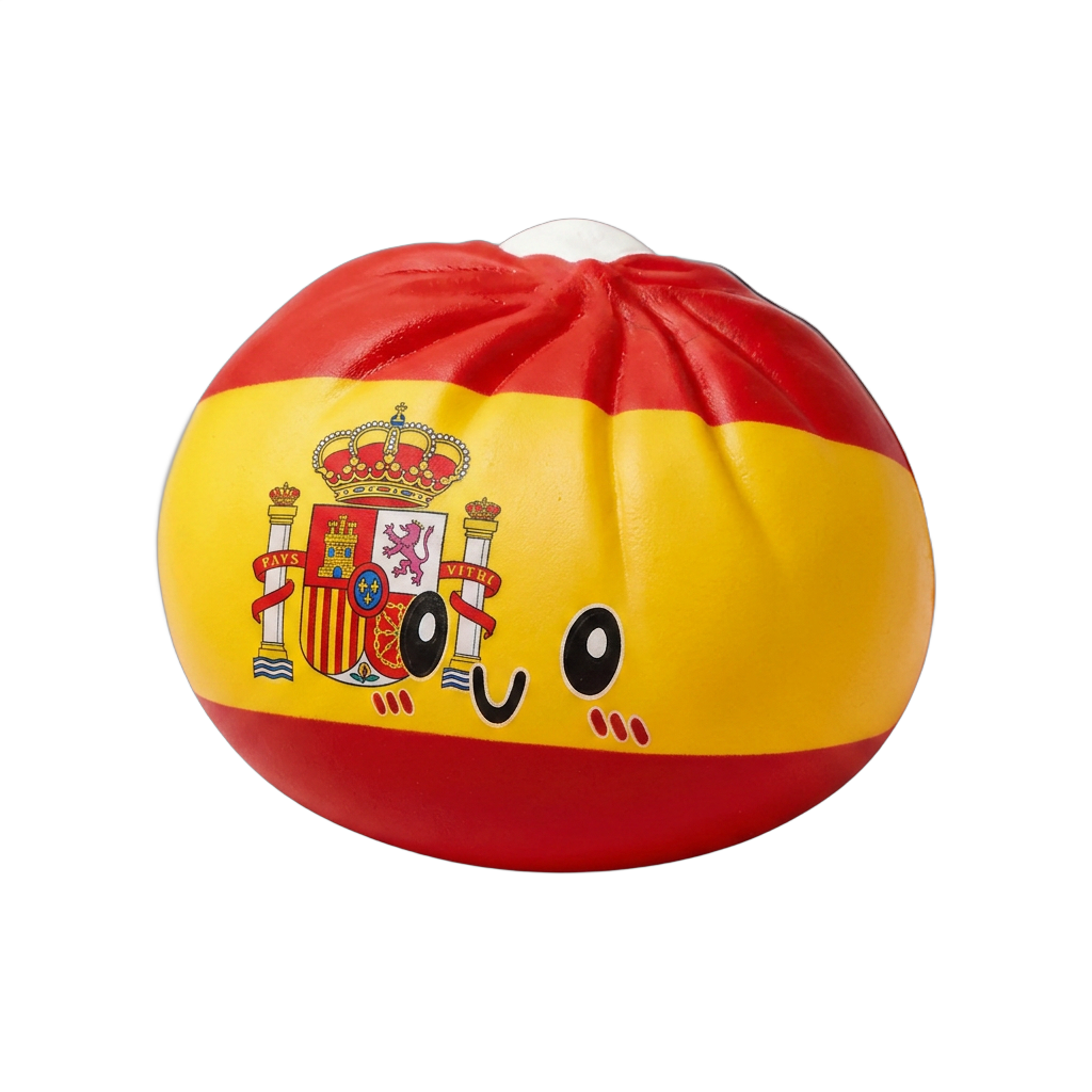 Squishy Flag Dumpling Spanje tijdens het knijpen, zacht materiaal
