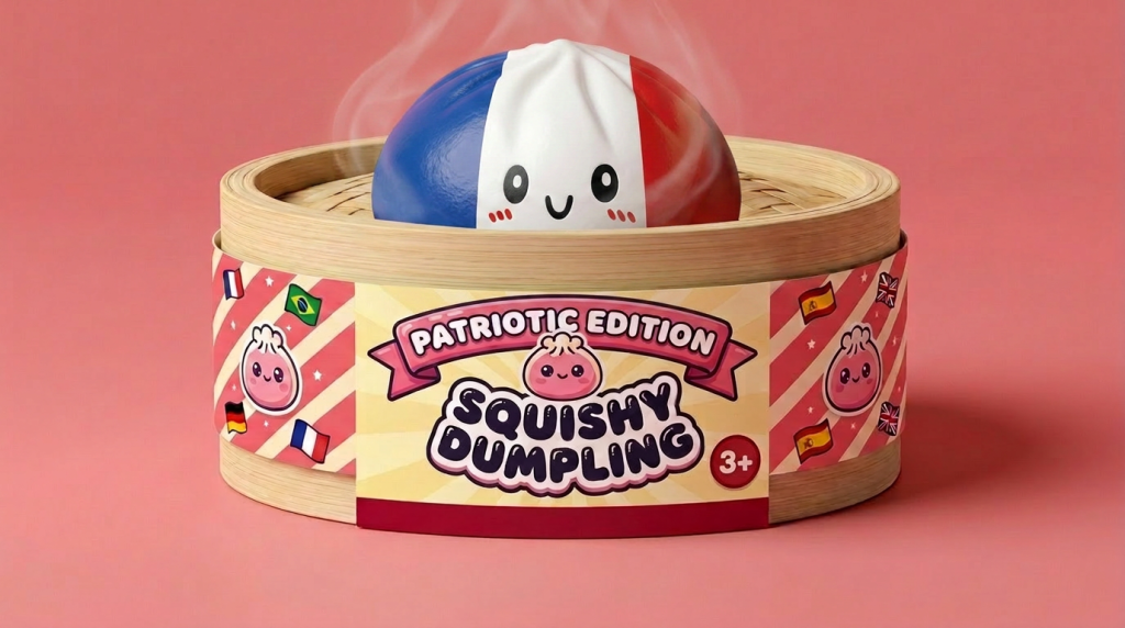 France Flag Squishy Dumpling – Blauw Wit Rood in het bamboe stoommandje