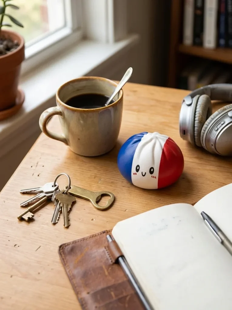 France Flag Squishy Dumpling – Blauw Wit Rood op het bureau