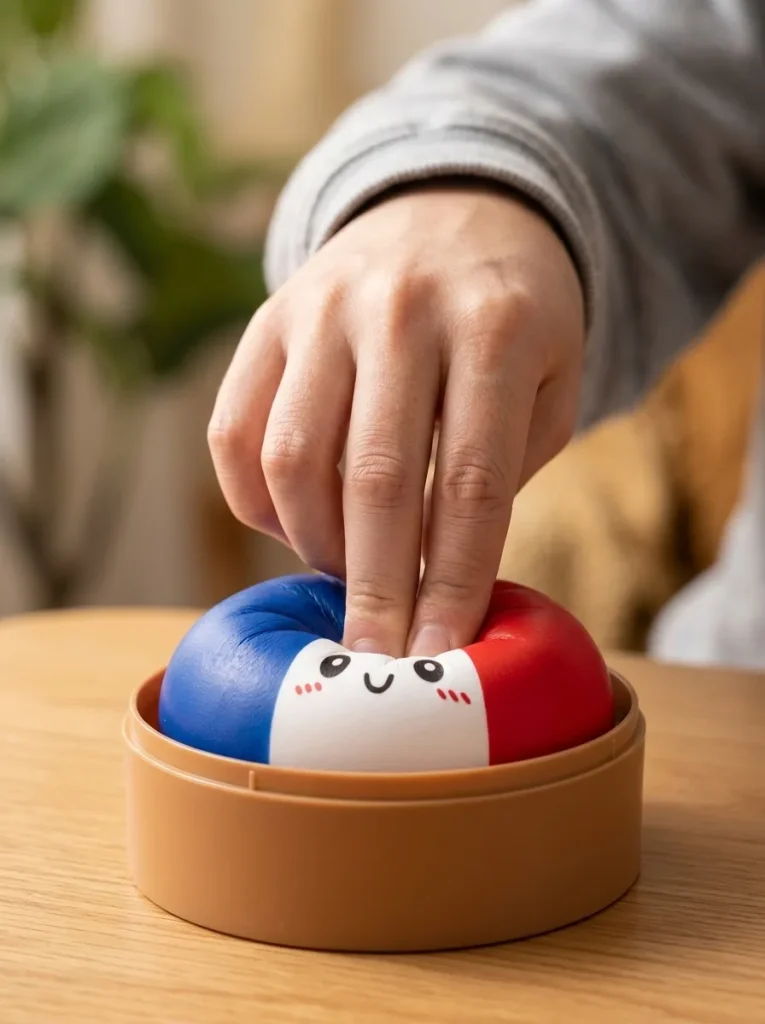 France Flag Squishy Dumpling – Blauw Wit Rood tijdens het knijpen