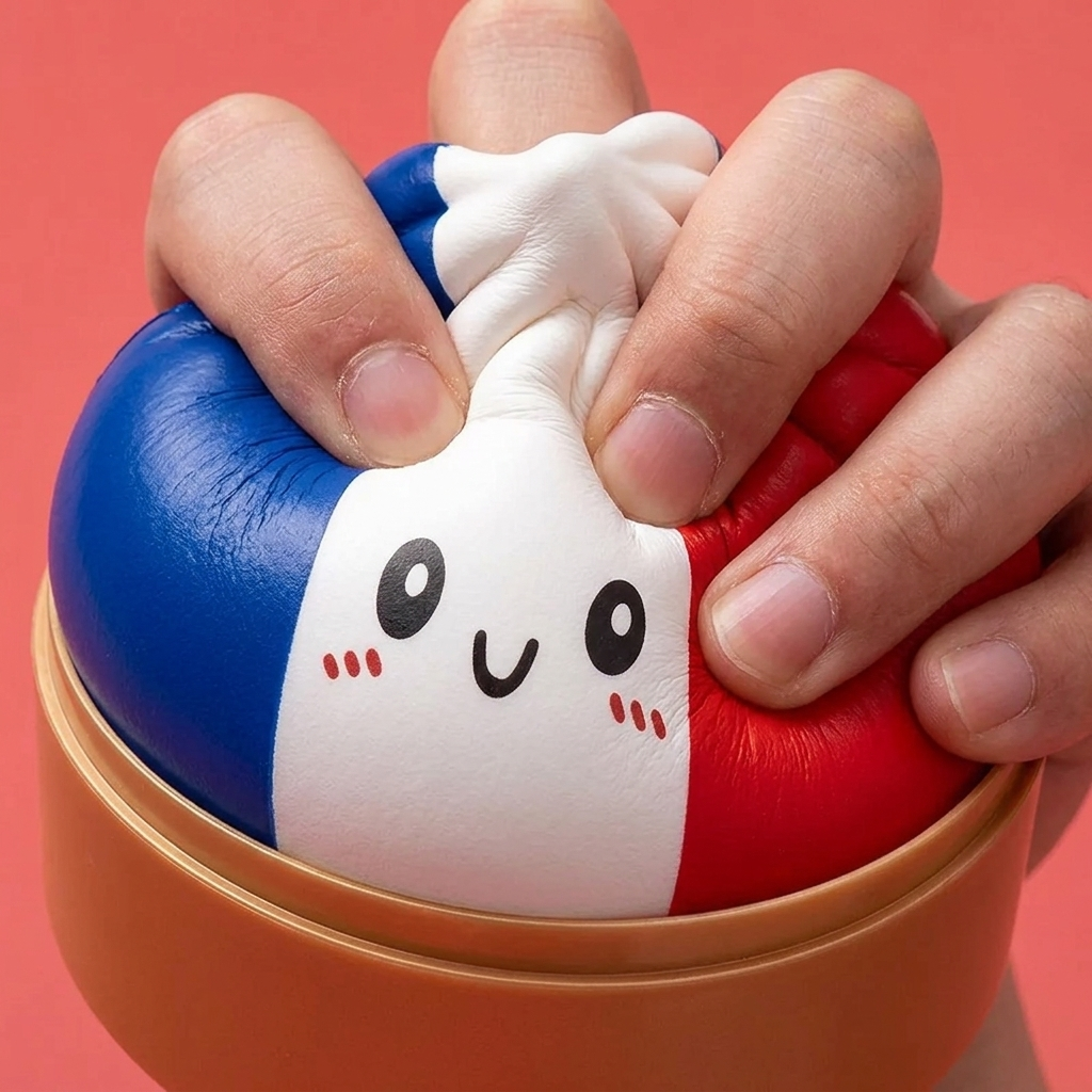 France Flag Squishy Dumpling – Blauw Wit Rood — slow-rise effect, het schuim vert langzaam terug