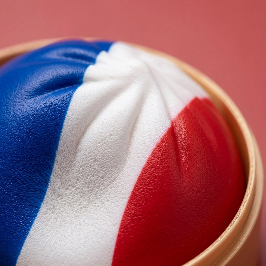 France Flag Squishy Dumpling – Blauw Wit Rood — macro-close-up van de textuur