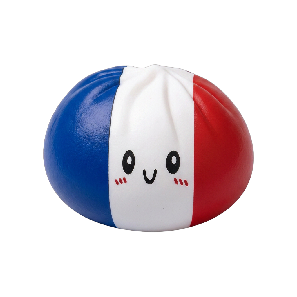 France Flag Squishy Dumpling – Blauw Wit Rood tijdens het knijpen, zacht materiaal