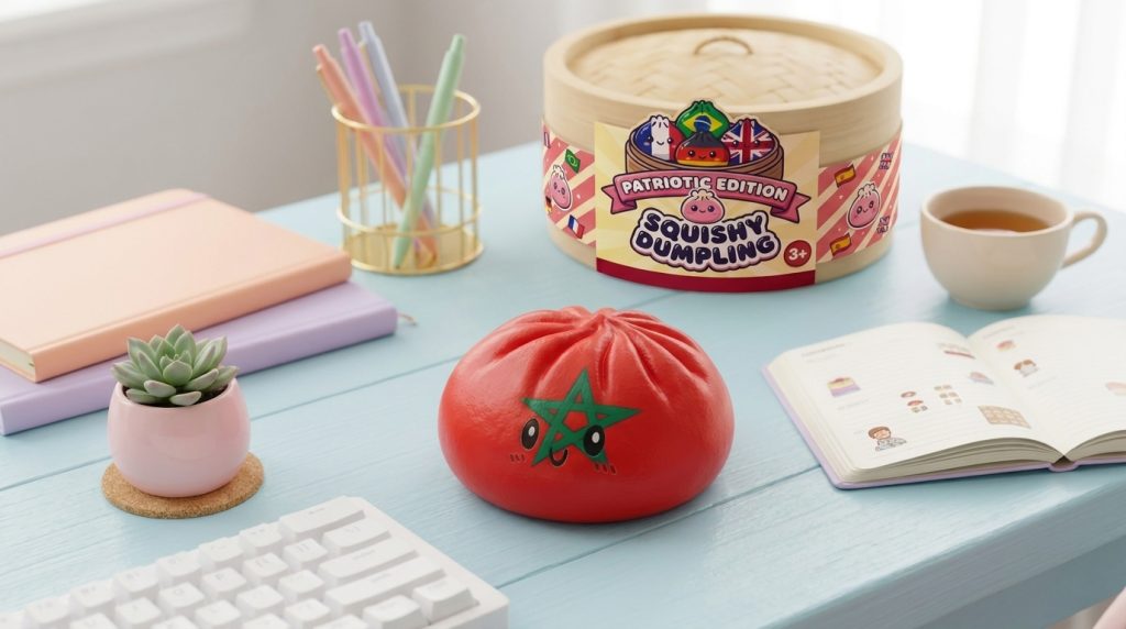 Flag Squishy Dumpling Marokko in zijn kawaii omgeving