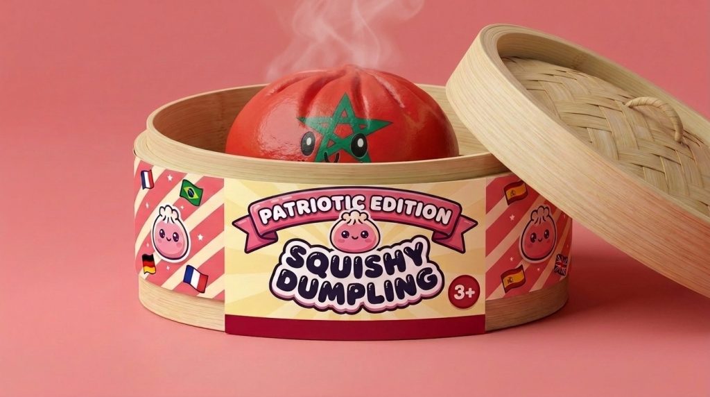 Flag Squishy Dumpling Marokko in het bamboe stoommandje