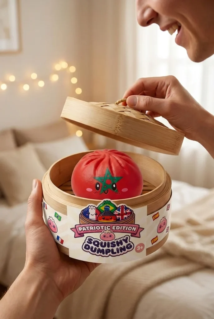 Flag Squishy Dumpling Marokko tijdens het uitpakken