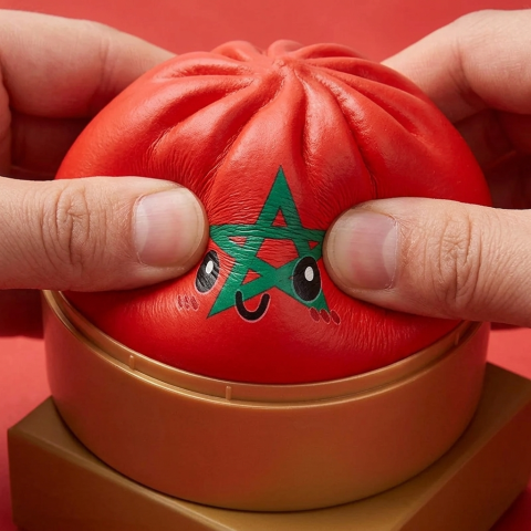 Flag Squishy Dumpling Marokko — slow-rise effect, het schuim vert langzaam terug