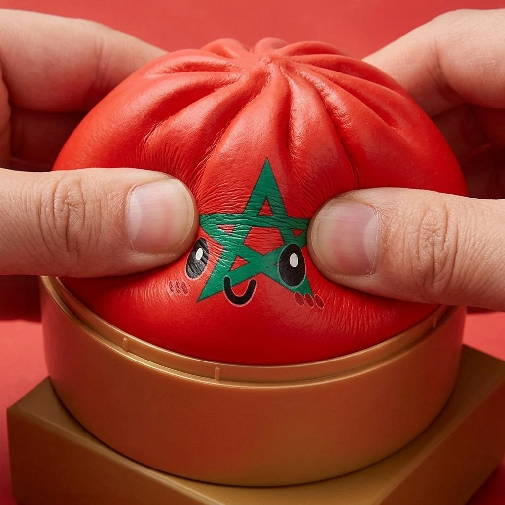 Flag Squishy Dumpling Marokko — slow-rise effect, het schuim vert langzaam terug